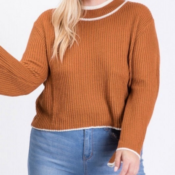 Camel Ribbed Mock Neck Plus Size crop sweater - Picture 8 of 9